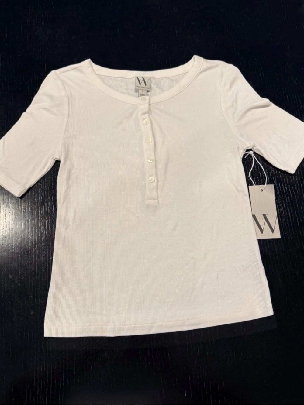 Worthington White Short Sleeve Ribbed Henley Tee